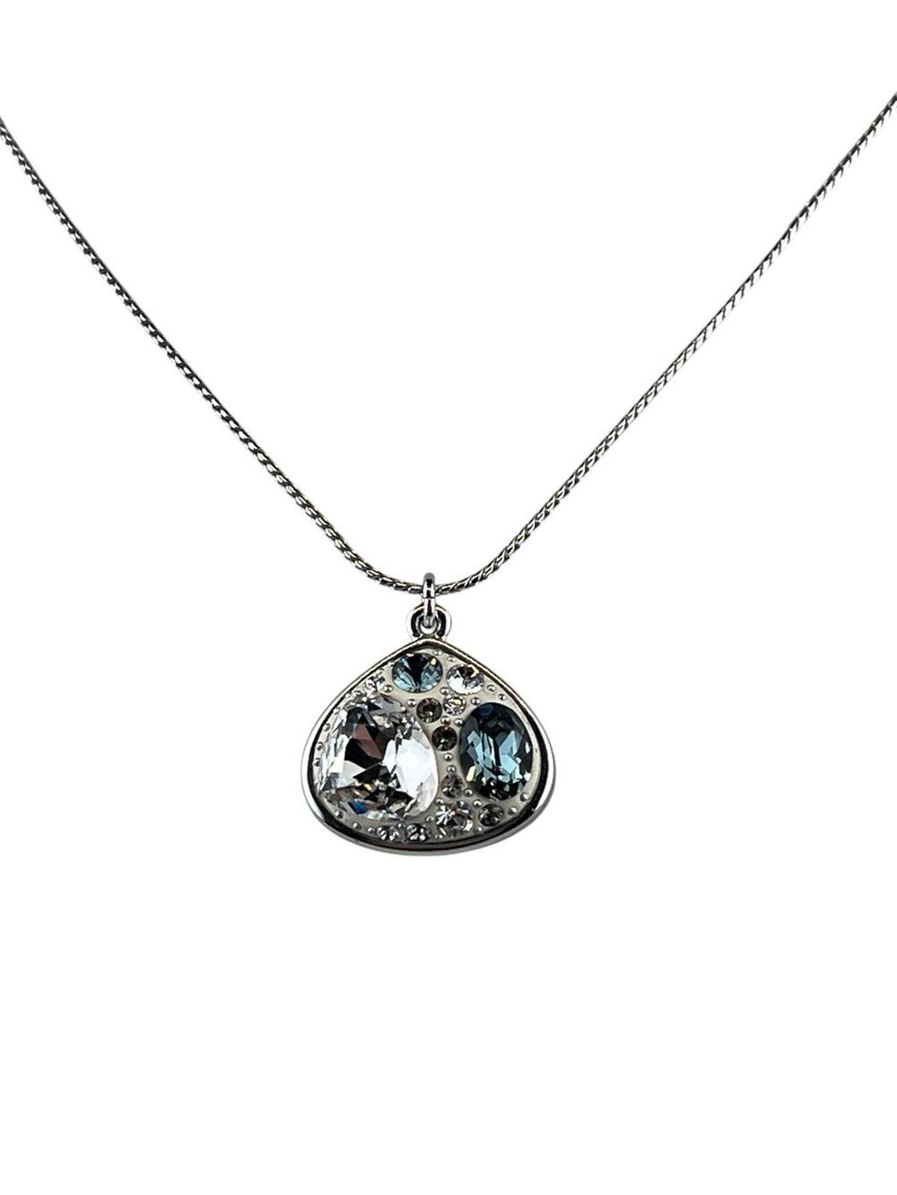 Swarovski Silver Tone Necklace 15-17" Blue & Clear Crystals #843866